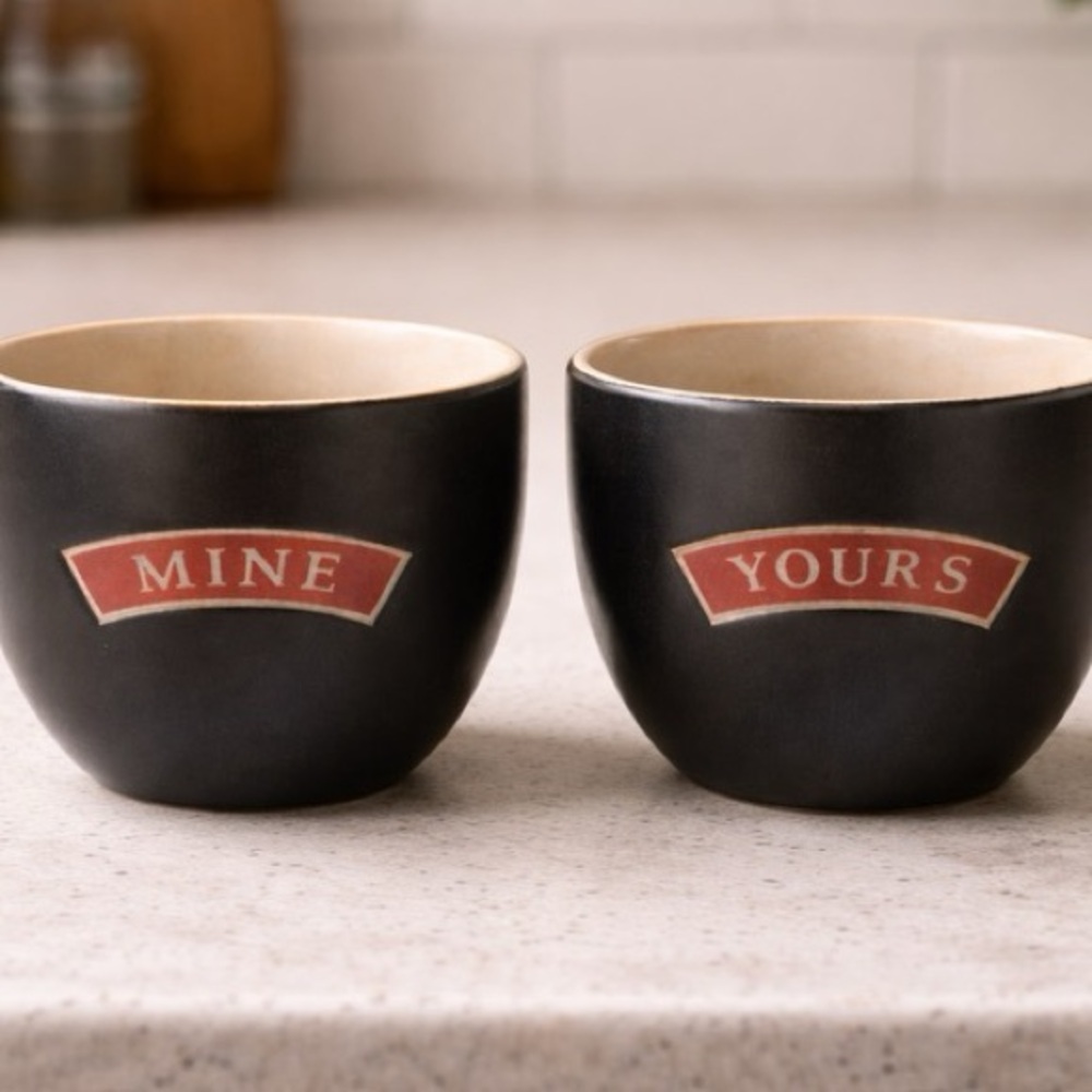 Bailey’s Black Ceramic‎ 'Mine' & 'Yours' Cups - Set of 2